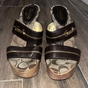 Coach Women's Brown and Gold Platform Sandals